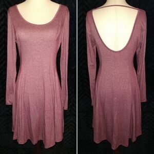 Acemi Burgundy Long Sleeve Fit and Flare Skater Dress w/ Open Back ~ Sz M